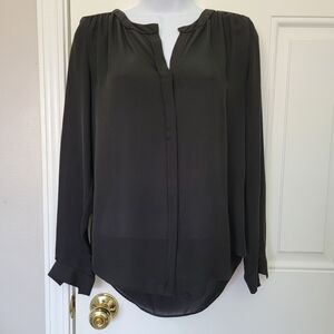 Babaton Aritzia 100% Silk Semi Sheer Black Long Sleeve Blouse Hidden Buttons S